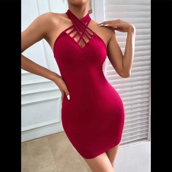 Red Halter Bodycon Dress - Picture 2 of 5